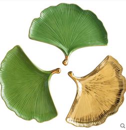 Phnom Penh green ginkgo leaf ceramic snack plate plate storage tray home model room soft decoration decoration ornaments