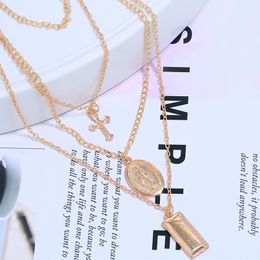 Wholesale- and American Jewellery alloy hanging tag cross sweater chain fashion simple multi-layer necklace of Notre Dame of religion