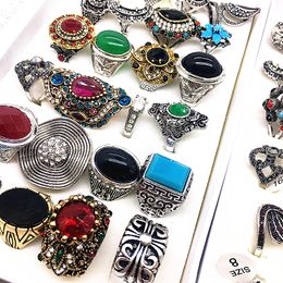 wholesale 24pcs/Lot women's rings vintage Jewelry antique silver plated gold color Rhinestone Gem Ring brand new mixed styles with a Box