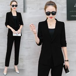 Office Lady Business Suit Solid Color 2 Pieces Set Women Suit Blazer Coat Pants Jacket and Trouser Suits LJJA2639-11
