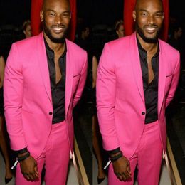 Hot Pink Shawl Lapel Men's Suit 2 Pieces Slim Fit Groom Wear For Wedding Party Formal Prom Tuxedos
