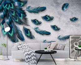 Beibehang Custom wallpaper home decor murals Stylish colorful hand drawn feathers TV background wall living room 3d wallpaper