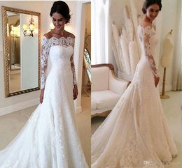 New Elegant Fall Winter Bateau Neck Wedding Dresses Mermaid Long Sleeve Full Lace Sweep Train Bridal Gown Custom Made Hot Sale