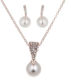 Hot Style European and American fashion drop full diamond pearl necklace bridal diamond pearl necklace earring set fashion classic elegant