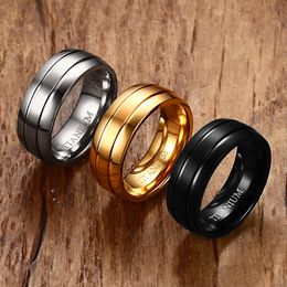 Men Rings Pure Titanium Wedding Band Ring 3 Grooves Domed Silver Colour Fashion Jewellery Decoration Accessories anillos