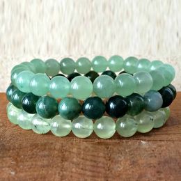 MG0356 Top Grand Prehnite Stacking Bracelet Set Natural Moss Agate Bracelet 8 mm Green Aventurine Heart Chakra Bracelet