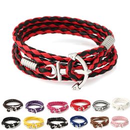 Braided Leather Wrap Bracelet Anchor Design Rope Chain Men Handmade Cuff Bangle Bracelet for Women Bohemian Style Multi Layer Jewelry Gifts