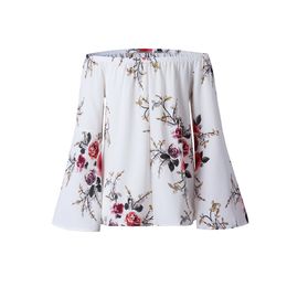 Fashion-Off shoulder chiffon blouse shirt women Sexy summer white print blouse Casual flare sleeve cool blouse