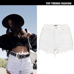 European and American women's Jeans high waist double zipper washed worn tassels back pocket embroidery stars denim shorts beach holiday