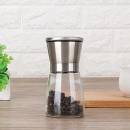 Stainless Steel Pepper Grinder Manual Salt Pepper Mills Kitchen Pepper Grinder Spice Sauce Waist Shape Glass Shakers