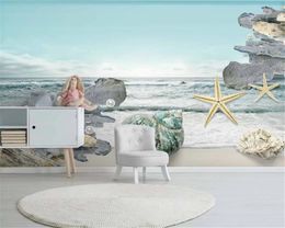 Customized Wallpaper For Walls Home Decoration Nordic Simple Small Fresh 3D Sea Shell Landscape