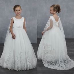 Gorgeous White Flower Girls Dresses With Wraps Toddler A Line Floor Length Pageant Dress Christmas Ruffles Girls First Communion Gowns