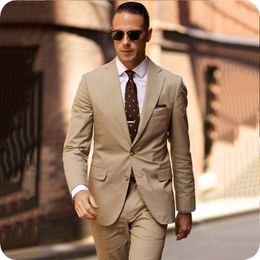 Beige Blazer Business Men Suits For Wedding Suits Bridegroom Slim Fit Casual Groom Wear Tuxedos Custom Made Best Man Costumes Jacket+Pants