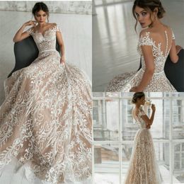 hot sale champagne wedding dresses appliqued lace boho sweetheart cheap bridal gown sweep train sleeveless custom made robes de marie