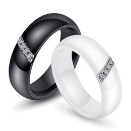 Black White Pink One Slash Crystal Ceramic Ring For Women Engagement Promise Wedding Band Mother Gifts Jewellery