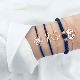 qimoshi 5 Pcs Layered Beaded Bracelet Set Stackable Wrap Bangle Adjustable Beads Bracelet Natural Stone Link Chain for Women Girls