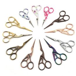 Bird hairdresser Hair Stainless Steel Crane Scissors Clipper Animal Carving Yarn Cross stitch Plated scissors 10 Colours