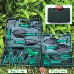 Freeshipping10 Pcs/set Garden Tool Set Shovel Rake Clippers Household Multifunctional Kit Garden Planting Moulded Carrying Case