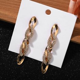 New Fashion Designer Diamond Zircon Braided Metal Long Drop Chandelier Dangle Stud Earrings for Woman Girls