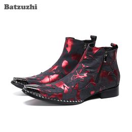 Batzuzhi Rock Fashion Men Boots Pointed Toe Leather Ankle Boots Men Zip Rock Party & Wedding Boots for Men chaussure homme, 46