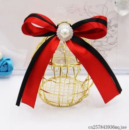 Birdcage Shaped Cnady Boxes Party Gift Boxes with Bowknots Wedding Favor Boxes Iron Gold European Candy Package