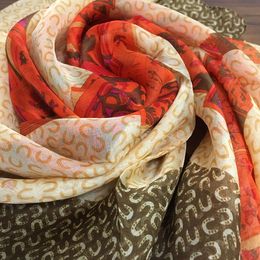 Wholesale-New product women's scarf 100% silk Chiffon material print horse pattern long scarf for women size 180cm - 65cm