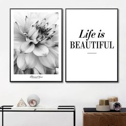 Toile Imprimer Minimaliste Inspiration Fleur Noir Blanc Life Poster Citation Wall Art Peinture Décorative Nordique Image Home Décor