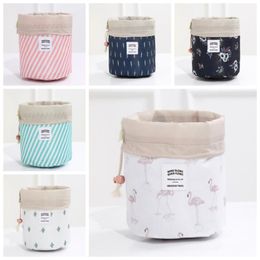 Women Cosmetic Bag Barrel Shaped Makeup Bags Drawstring Travel Pouch Toiletry Bags Cactus flamingo Flower Printing 7 Colours Optional YW974