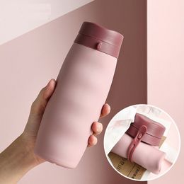 600ml Silicone Water Bottle Collapsible Folding Silicone Kettle Outdoor Sport Water Bottle Camping Travel Running Bottle