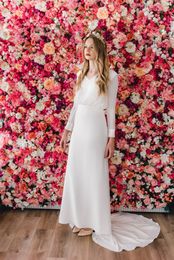 2020 New Simple Crepe Chiffon Mermaid Wedding Dress Boho Modest Long Sleeves Corset Back Summer Modest Bridal Gowns Dress Custom Made