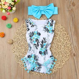 Newborn Baby Girls clothes Flower ball sleeveless Romper Jumpsuit headbands baby clothes summer cotton Playsuit baby body suit