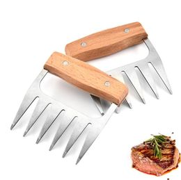 Metal Meat Claws Stainless Steel Meat Forks with Wooden Handle BBQ Meat Chicken Shredder Claws Kitchen Tools Creative gadget