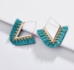 Bohemia Tassel Hoop Earrings For Women Vintage Golden Statement Jewellery Triangle Colourful Charm Earrings female