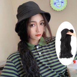 2019 New Synthetic Hair Bucket Cap Extension Fashion Long Curly Hair Extension with Baseball Flexiable Caps Female