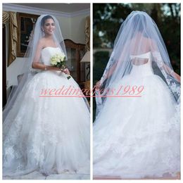 Charming Strapless White Wedding Dresses Tulle Applique Said Mhamad A-Line Plus Size African robe de mariée Bride Dress Ball Bridal Gowns