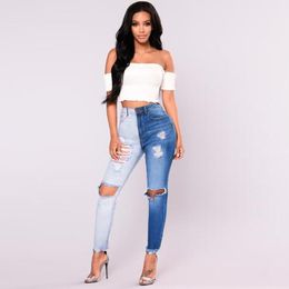 2020 Skinny Jeans Woman New Ladies Spring Summer Stretch Trim Patchwork Patchwork Color Ripped Leg Jeans Ripped G3