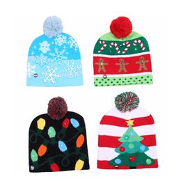 LED Christmas Knitted Hat Colourful Xmas Caps for Adults and Children Party Hat with Light WB1302