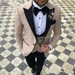 Popular One Button Groom Tuxedos Peak Lapel Groomsmen Mens Suits Wedding/Prom/Dinner Blazer (Jacket+Pants+Vest+Tie) K282