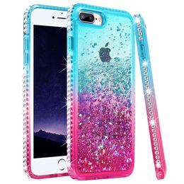 For iPhone 11/X/XS/XR/Xs Max/6/7/8/6P/7P/8P Gradient Glitter Phone Case Liquid Floating Quicksand Bling Sparkle Cute Protective Girls Women