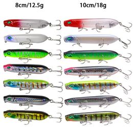 Hard 7pcs/lot Popper Pencil Fishing Bait Peche With 2/3 Hooks Top Water Wobbler For Trolling Lure