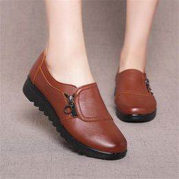 Hot Sale- Fashion Women Leather Flats Shoes Woman Casual Non-Slip Outdoor Shoes Female Handmade Soft Comfortable Shoes