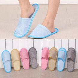 Disposable Slippers Hotel SPA Home Anti-slip Guest Slippers Cotton Linen Comfortable Breathable Men Women One-time Slipper 4 Color