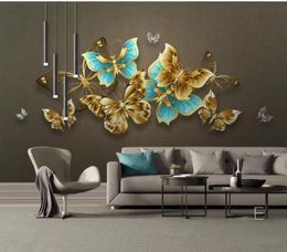 HD hand-painted light luxury Colourful 3D butterfly nostalgic background wall painting