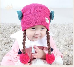 5 Colors Baby winter hat wig knit Headband wholesale children wool hats knited free ship 5pcs
