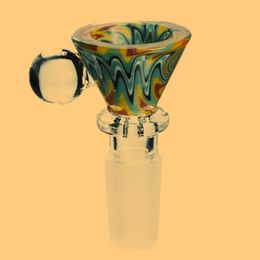 Colorful Handmade Drawing Handle Glass 14MM 18MM Male Interface Joint Portable Bong Waterpipe Handpipe Smoking Bowl Oil Rigs Container