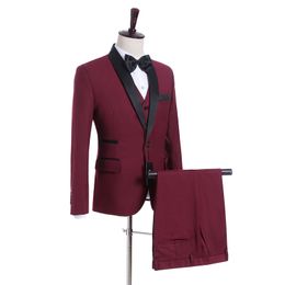 Handsome Shawl Lapel Groomsmen One Button Wedding Groom Tuxedos Men Suits Wedding/Prom/Dinner Man Blazer(Jacket+Tie+Vest+Pants) 332