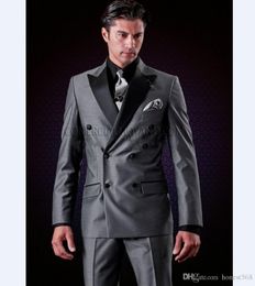 Cheap And Fine Double-Breasted Groomsmen Peak Lapel Groom Tuxedos Men Suits Wedding/Prom/Dinner Best Man Blazer(Jacket+Pants+Tie) A619