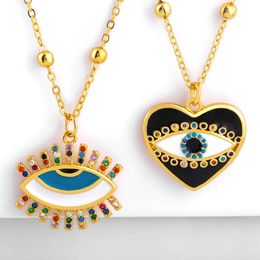 New Fashion Women Necklace Yellow Gold Plated Colourful CZ Eye Heart Pendant Necklace fo Men Women Nice Gift for Girl Friend