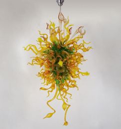 Lamp China Supplier Long Flower Chandeliers Lighting Amber and Green Shade Pendant Lamps Modern Hand Blown Glass Chandelier with LED Bulbs