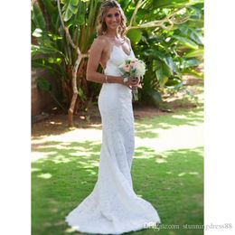 long gown for wedding reception UK - Sexy 2019 Backless Beach Summer Wedding Dresses with V neck Spaghetti Lace Court Train Wedding Reception Dress Bridal Gowns Long Cheap